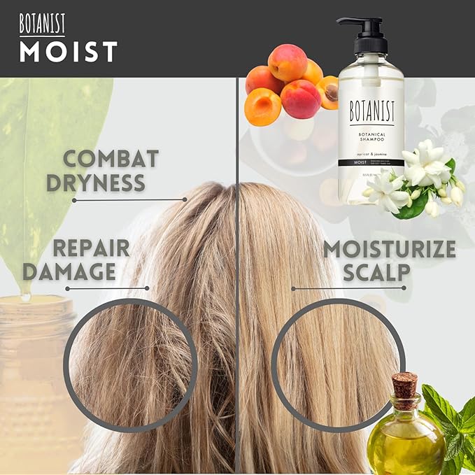 BOTANIST Hydrating Shampoo for Dry Hair, Organic Shampoo for Women & Men by Botanical Protein, Collagen, Natural Keratin, Hyaluronic Acid & Ceramide from Japan, Paraben & Sulfate Free 15.5 Fl Oz MOIST