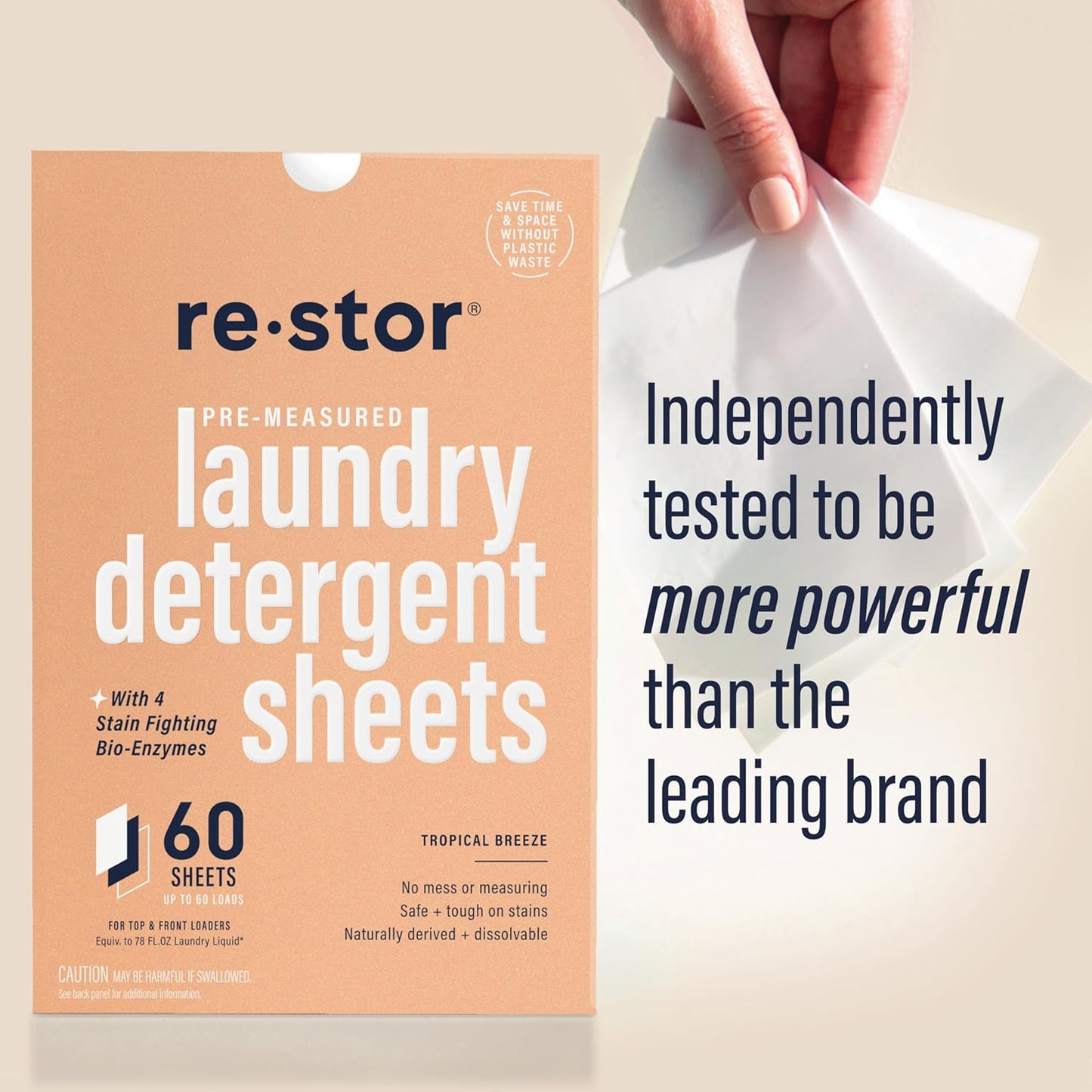 restor Laundry Detergent Sheets Tropical Breeze 60 Loads | Eco Friendly Plastic Free Travel Laundry Washer Sheets | Superior Stain Fighting Washing Detergent sheets Number One in Australia