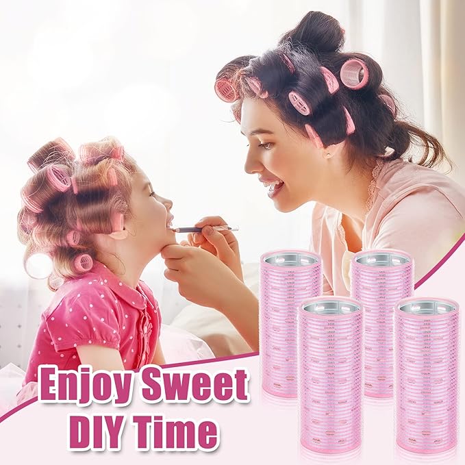 WILLBOND 4 Pcs Long Hair Rollers for Bangs Aluminum Core Curlers Thermal Self Grip Roller for Long and Medium Hair Women Hairstyle(4.7 x 2 Inch,Light Pink)