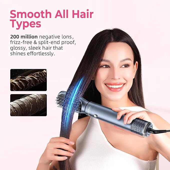 6 in 1 Blow Dryer Brush Set & Hot Air Styler, Negative Ionic Hair Dryer Brush Hair Styling Tools for Fast Drying Straightening Curling Voluming, Ideal Gifting for Women (Blue)