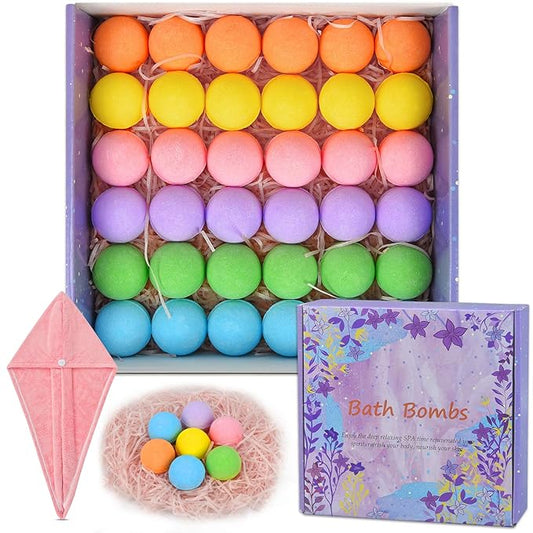 36 Organic Bath Bombs Gift Set, Natural Mini Handmade Bath Bombs for Women, Girls, Men, Kids Safe Bubble, Rich Essential Oils Spa Bath Fizzies for Moisturizing Dry Skin, Relaxing Scents