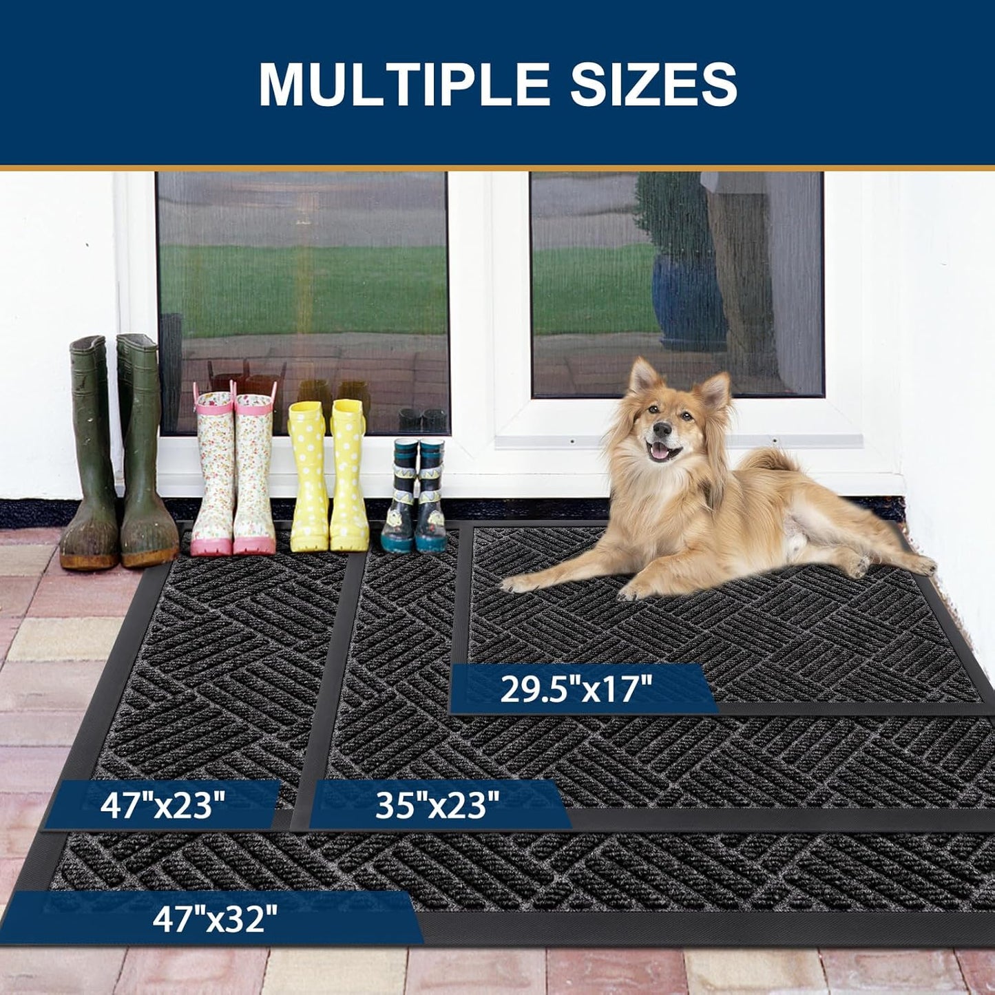 Smiry Front Door Mat Outside Entrance, Heavy Duty Outdoor Indoor Natural Rubber Doormat, Non Slip, Trap Dirt and Moisture, Easy Clean, Low Profile Patio Porch Entryway Mat, 29.5x17, Silver Grey