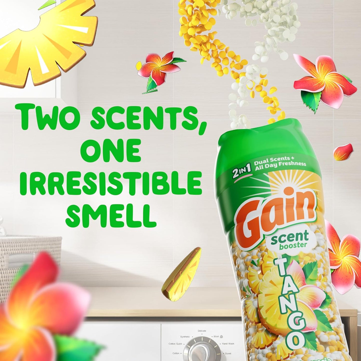 Gain Tango 2-in-1 Laundry Scent Booster Beads, Piña and Plumeria Scent, 10.7oz, Laundry Beads with Dual Scents Plus All Day Freshness