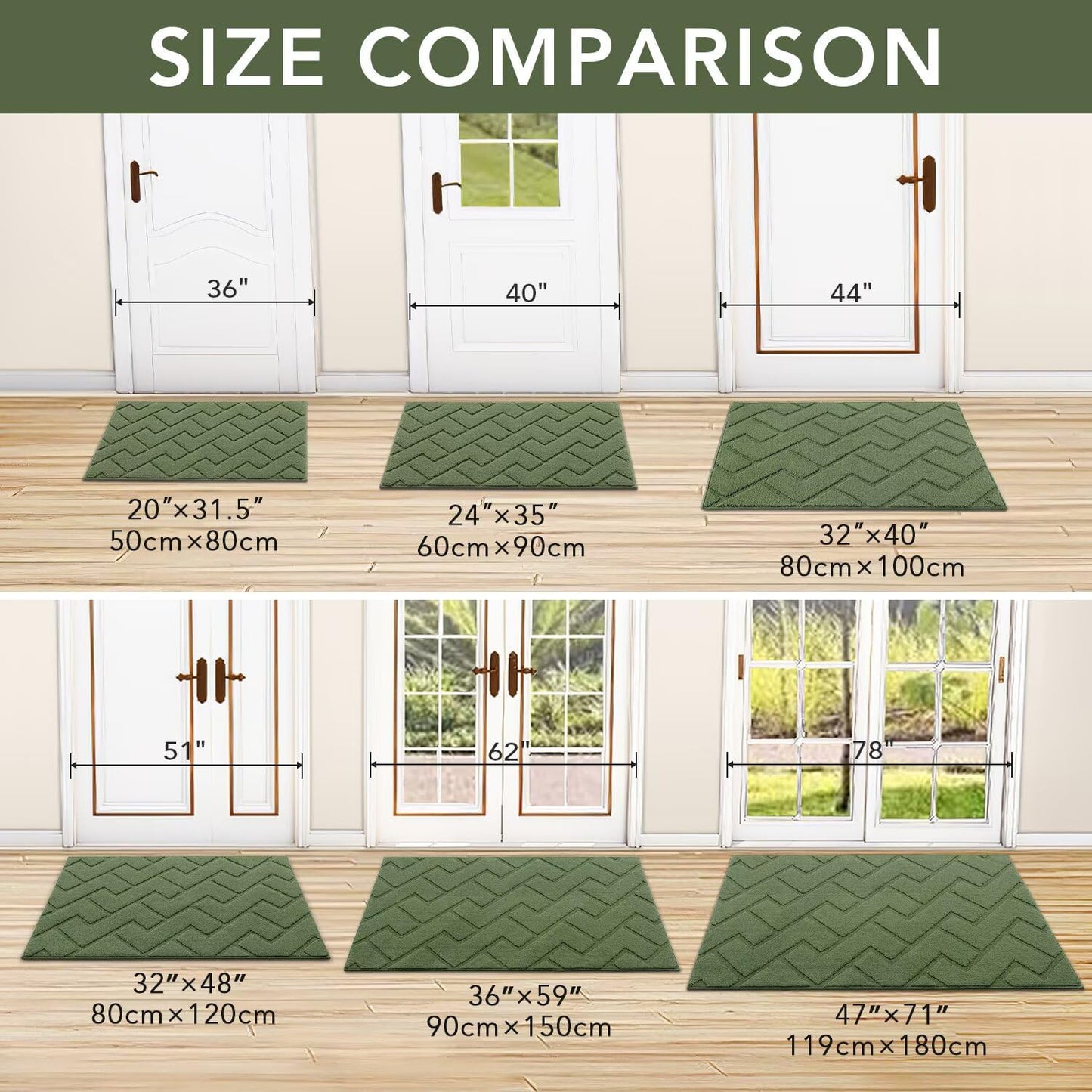 hicorfe Front Door Mat Outside Entrance,32"x40" Absorbent Muddy Dirt Resist Welcome Door Mats Outdoor Indoor,Stain and Fade Resistant,Non Slip Backing Entry Mat Doormat for Entryway(Green)