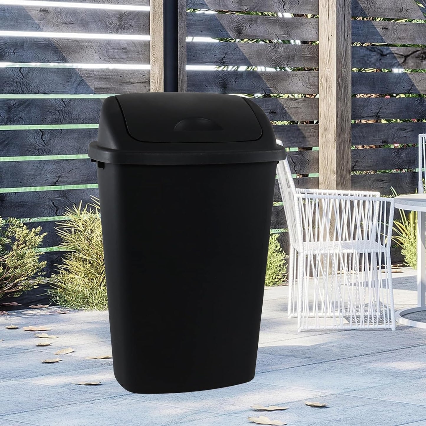 13 Gallon Black Outdoor Garbage Can with Swing Lid, Heavy-Duty Construction Trash Can, 4 Pack