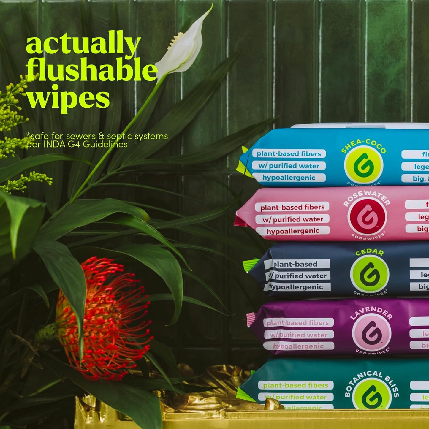 goodwipes Flushable Wipes Travel Size - Extra Large Adult Wet Wipe - On-the-Go Portable Wipes - Sewer & Septic Safe - Hygiene Essentials - Shea Coco & Rosewater, 108 Count (6 Packs)