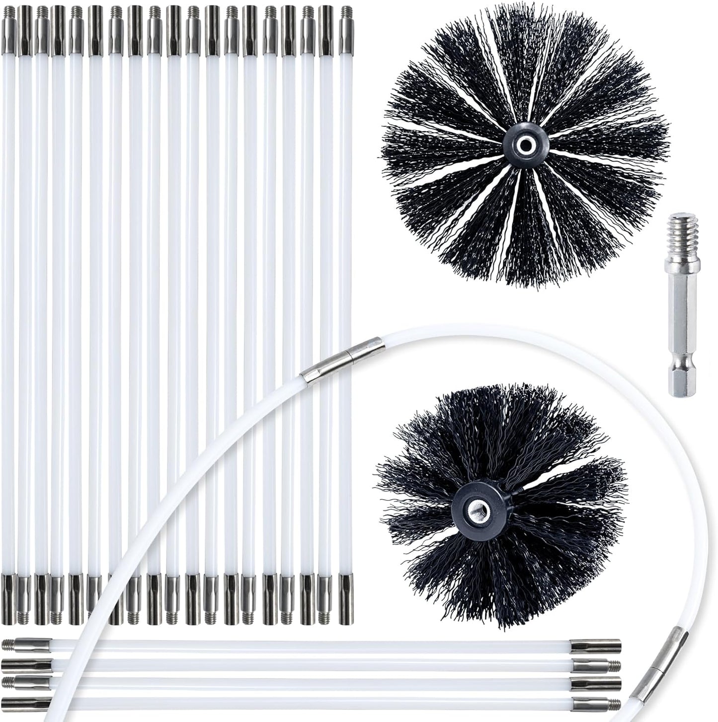 HOKLNUSE Dryer Vent Cleaner Kit Chimney Sweep Cleaning Tools Pellet Stove Cleaner Kit Air Dryer Duct Fireplace Brushes for Easy Lint Cleaning with 4" and 6" Brush Heads (Heavy Duty, 30Feet)