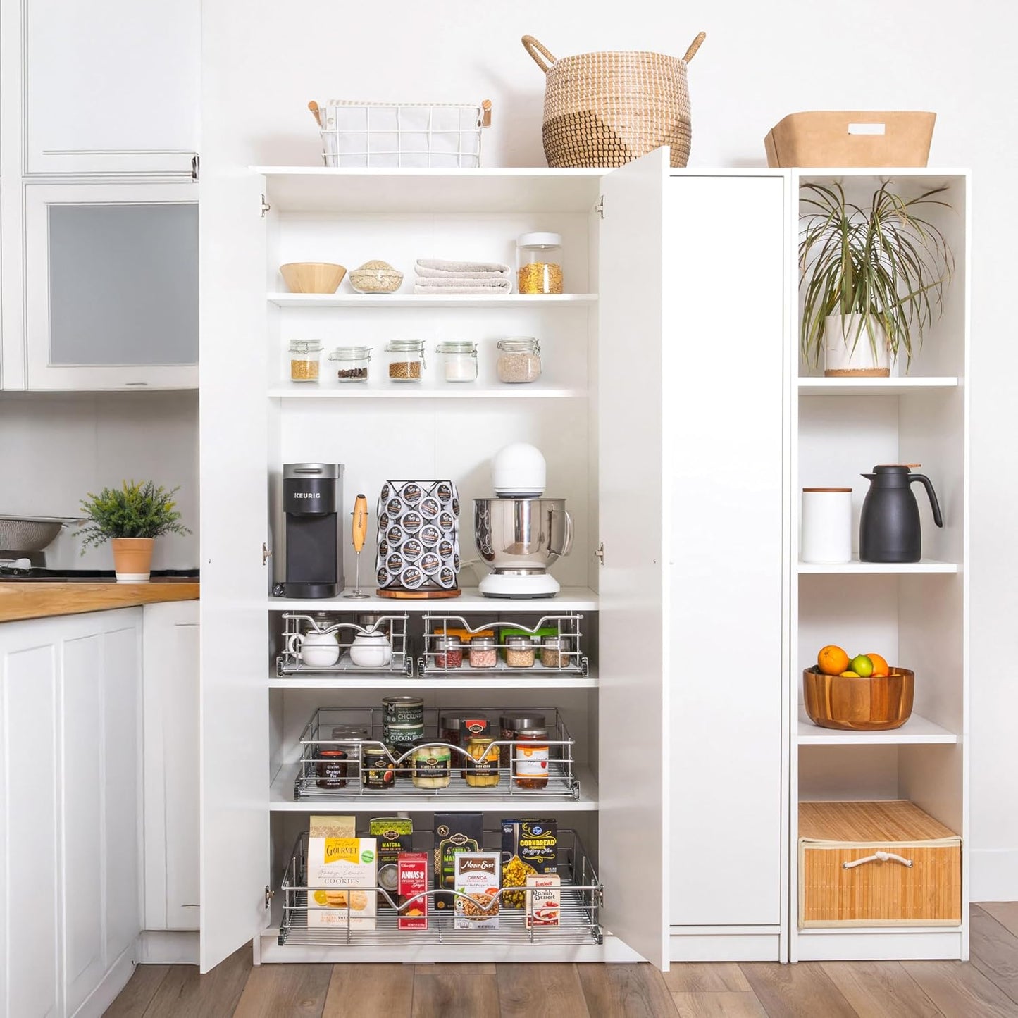 HOLDN’ STORAGE Heavy-Duty Premium Collection Pull Out Cabinet Organizer, Cabinet Drawer Slide Outs, Lifetime Limited Warranty - Basket Size 20" W x 21" D x 5" H, Anti-Rust Chrome Finish