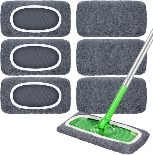 Reusable Dry Sweeping Cloths Microfiber Wet Pads Refill Compatible with Swiffer Sweeper Mop, Machine Washable Sweeping Mop Pads for Use on All Sealed Floors - Stone, Hardwood, Laminate & Tile (6 Grey)