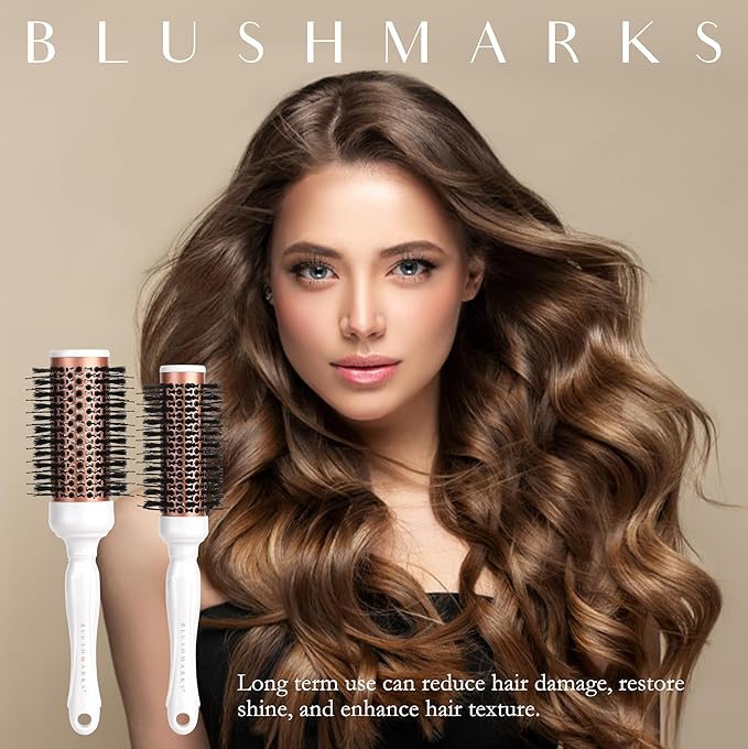 Round Blowout Hair Brush with Boar & Nylon Bristles, Vented Barrel Brush for Quick Drying & Volume, Hair Roller Brushes for Curly, Thick, Styling Brushes for Women & Girls