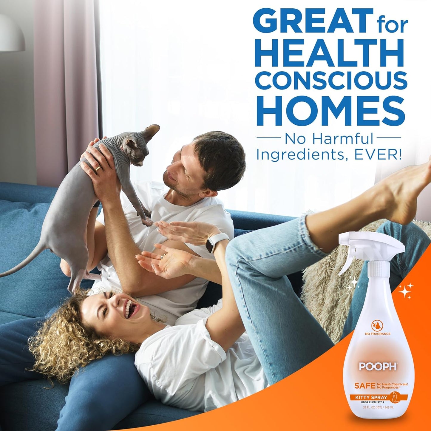 POOPH® Kitty Odor Eliminator – 32 fl oz Bottle – Proprietary Odor-Elimination Technology Works On-Contact – Cat Trees, Toys, Furniture, Bedding – NO Fragrances, NO Harsh Chemicals, Safe & Non-Toxic