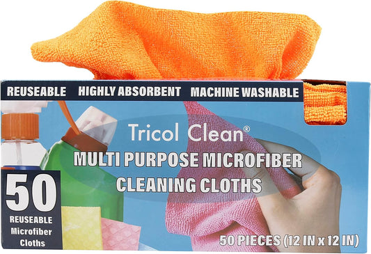 Tricol Clean Profesional Resuable Lint Free Microfiber Edgeless Cleaning Cloth 50PK Cleaning Rags,Absorbent Microfiber Wipes in Dispenser Box for Housekeeping, Car Cleaning (12 * 12 Inches) (orange1)