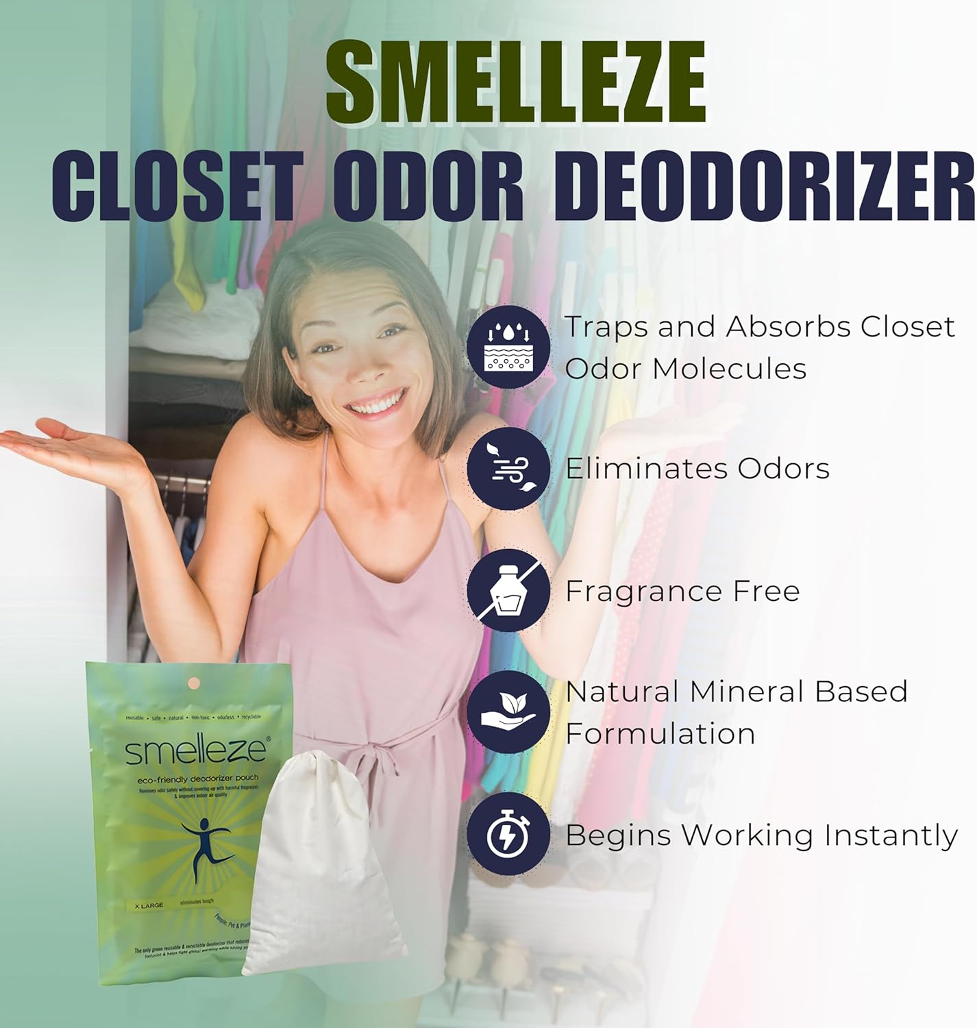 SMELLEZE Reusable Book Smell Removal Deodorizer Pouch: Rids Odor Without Chemicals in 12 Books/Time