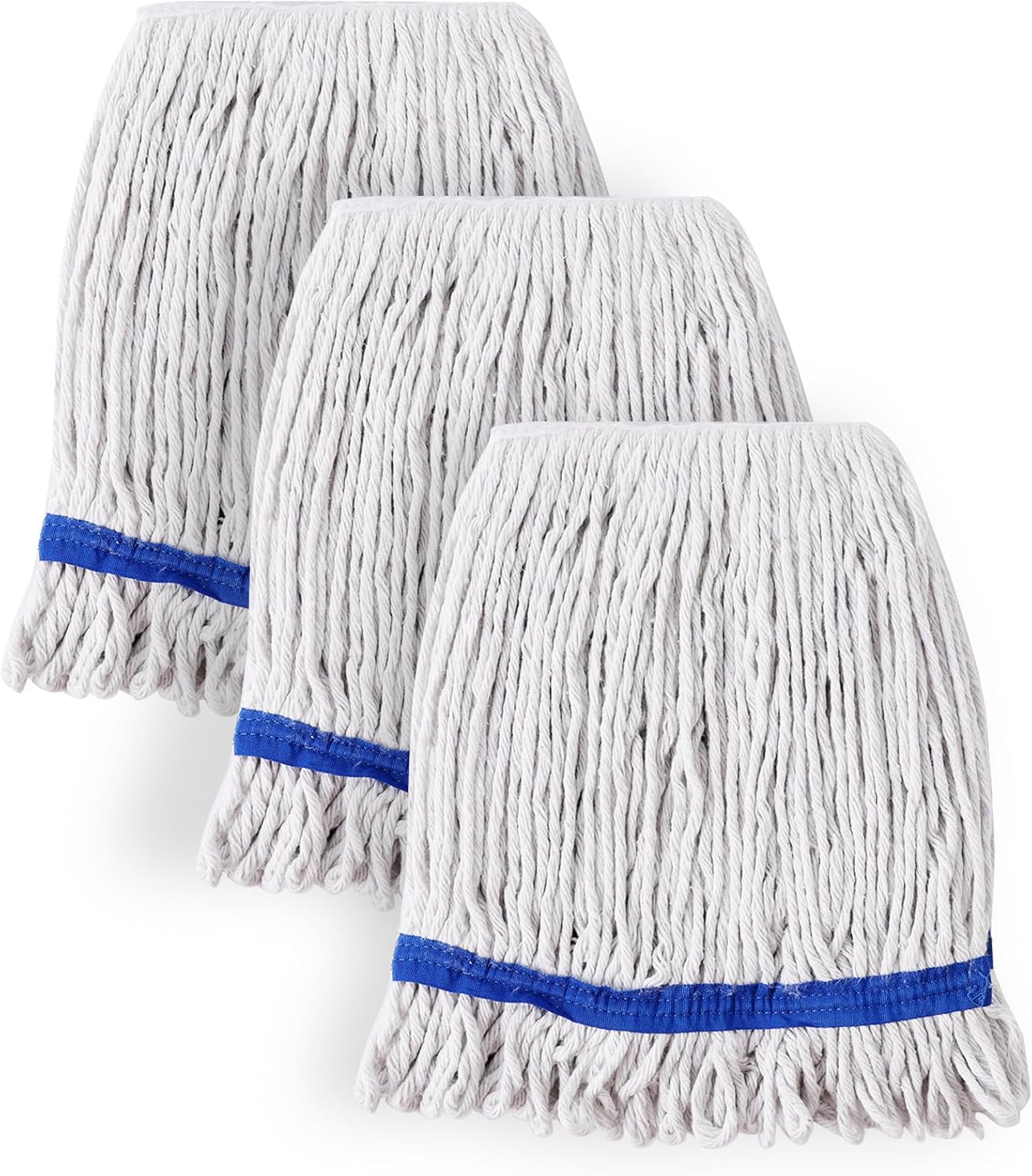 Eyliden 3 Pack Mop Heads Replacement, Universal Commercial Mops for Floor Cleaning, Looped-End Cotton Mop Head Refills for Multi-Surface, Home Industrial Wood Tile