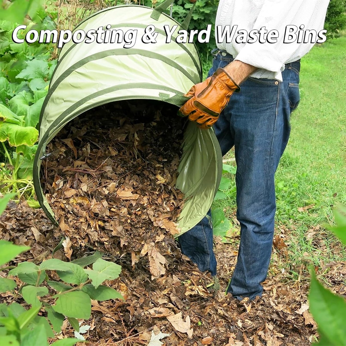 YUDI & GARDEN 45 Gallon Collapsible Garden Bag｜Collapsible Trash Can｜Camping Trash Can, Use for Gardening Cleanup or Party Waste and Outdoor Activities