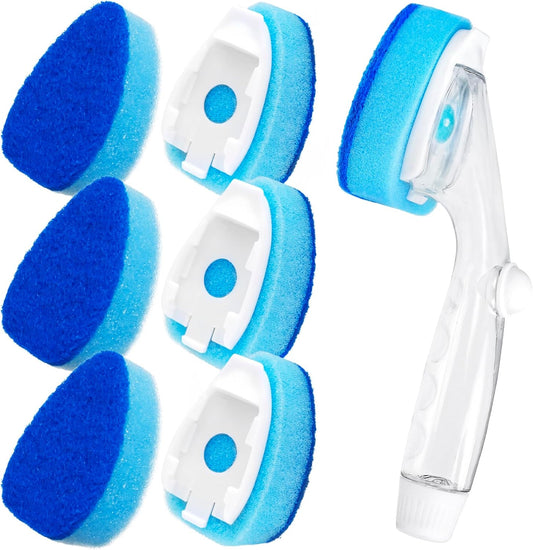 HELIME Heavy Duty Dish Wand Refills Kit with Handle, 6 Non Scratch Dishwand Refill Pack, Replacement Sponge Heads Set,Dishwashing Scrub Brush,Soap Control Dispenser Scrubbers, Dishwasher Cleaning Tool