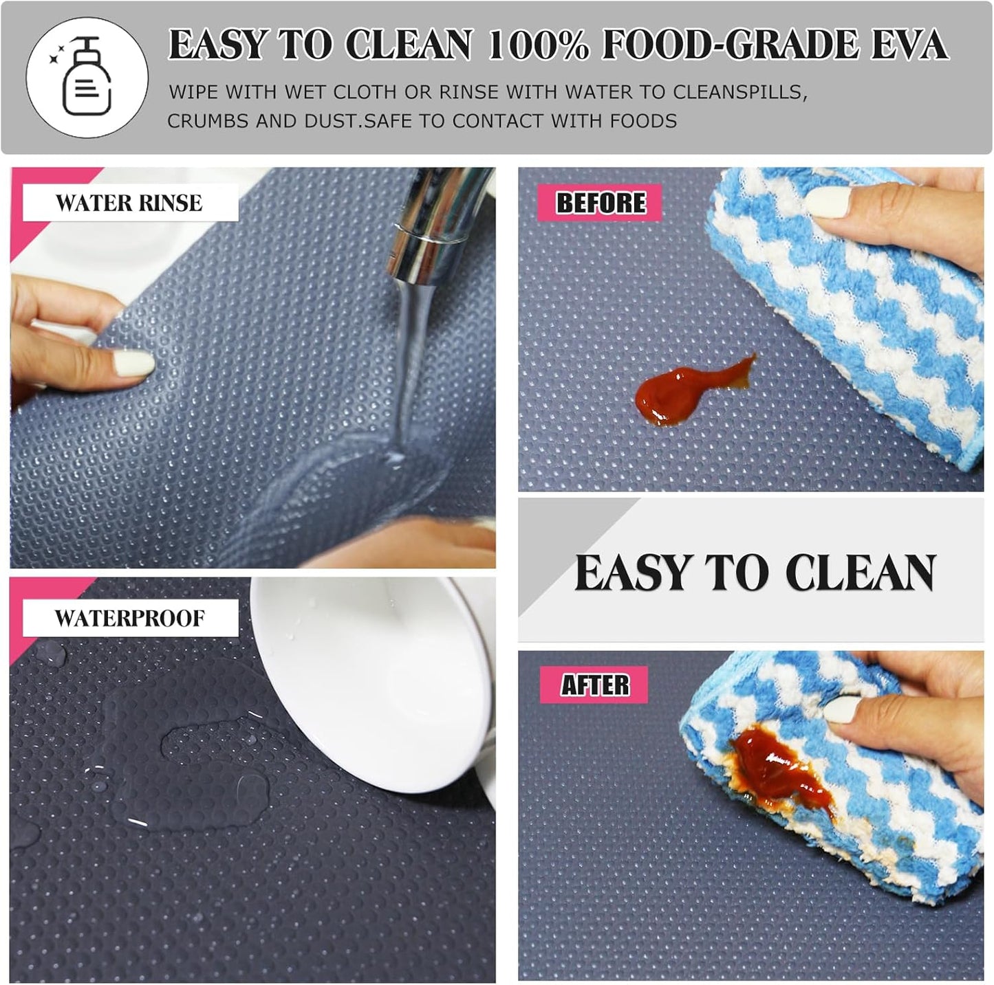 20Pcs Refrigerator Liners, Washable Fridge Liner Shelf Mats Refrigerator Pads for Cupboard Cabinet Drawer Home Kitchen Accessories Organization (Grey)