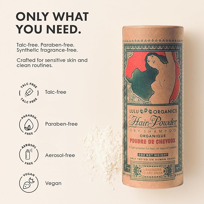 Non-aerosol Dry Shampoo Powder for Dark, Blonde and Oily Hair, Natural Body Powder for Women and Men, Paraben & Talc free No White Cast Synthetic Fragrance, Lavender and Clary Sage - 4oz