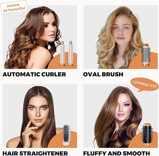 Blow Dryer Brush Set of 6, Air Curling Iron 3 Temperature Negative Ionic Hair Dryer Brush, Hot Air Brush Hair Styling Tools, 800W Volumize Straightener Round Brush Blow Dryer 100-120V