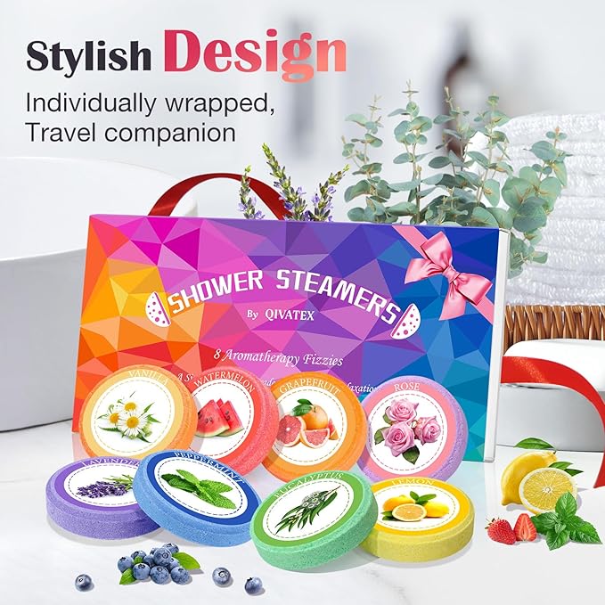 Shower Steamers Aromatherapy, Birthday Gifts for Women Teen Girls Mom, Christmas Stocking Stuffers White Elephant Gifts for Adults, Natural Essential Oil SPA Self Care Shower Bombs (8 Pack)