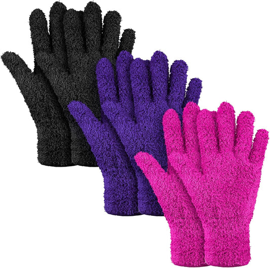 Patelai 3 Pairs Microfiber Plant Dusting Gloves Leaf Cleaning Gloves for Indoor Plants, Blinds, Furniture, House(Medium,Purple, Rose Red, Black)