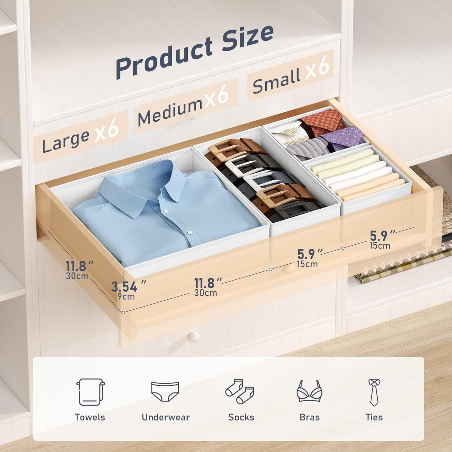 DIMJ Drawer Organizer Clothes - 18 Pack Baby Dresser Organizer for Nursery, Foldable Drawer Organizer Bins for Closet Bedroom Organization, Fabric Clothes Storage Dividers for Underwears, Socks, Bras