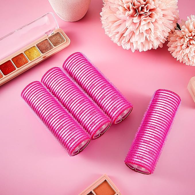 WILLBOND 4 Pcs Long Hair Rollers for Bangs Aluminum Core Curlers Thermal Self Grip Roller for Long and Medium Hair Women Hairstyle (4.1 x 1.2 Inch,Rose Red)