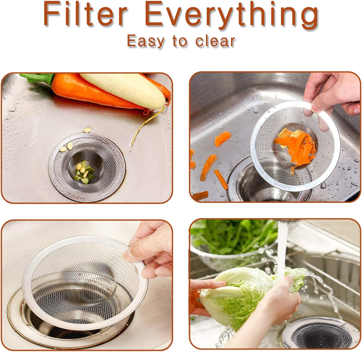 4pcs Heavy Duty Stainless Steel Slop Basket Filter Trap, 4.41" Top / 2.44" Mesh Metal Sink Strainer,Perfect for Kitchen Sink/Bathroom Bathtub Wash Basin Floor Drain Balcony Drain Hole,Utility…