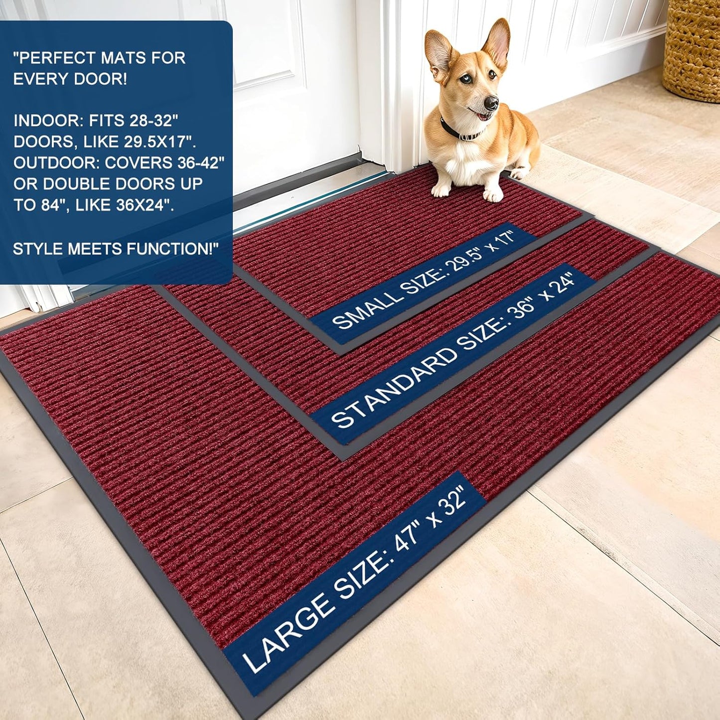 OLANLY Front Door Mat Indoor Outdoor Entrance, Waterproof Heavy Duty Doormat, Fade Resistant, Low Profile, Easy Clean Patio Porch Welcome Floor Mats for Entry, 33x21, Wine Red