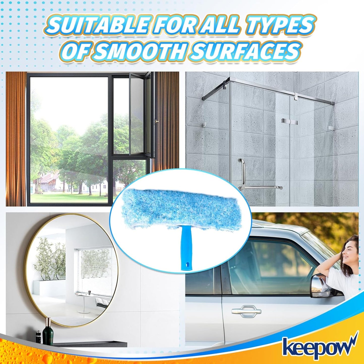 KEEPOW 10" Microfiber Window Scrubber Refill Replacement Compatible with MR.SIGA Professional Window Cleaning, Reusable Squeegee Cloth Sleeve (4 Pack)