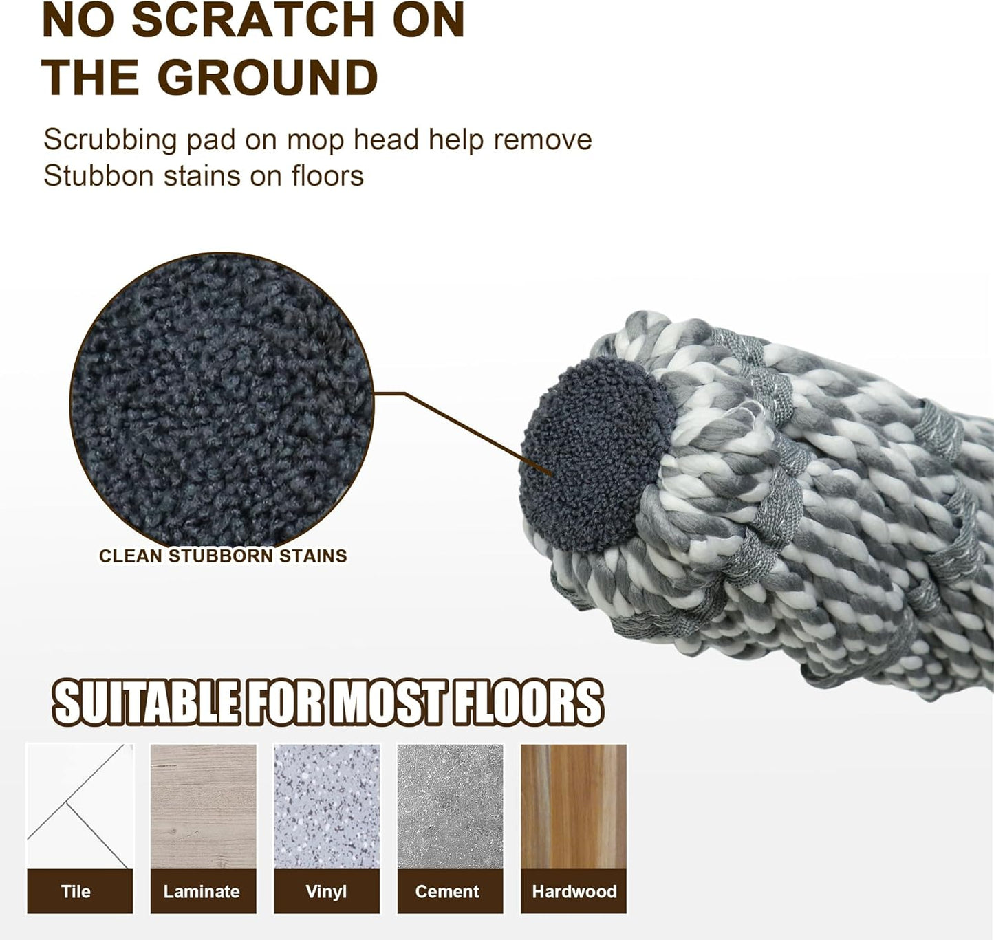 Self Wringing Mop Floor Cleaning, Easy Squeeze Twist Mop, Heavy Duty Wet Mops for Cleaning Hardwood Tile Vinyl Laminate Floors (Gray- 2 Head)