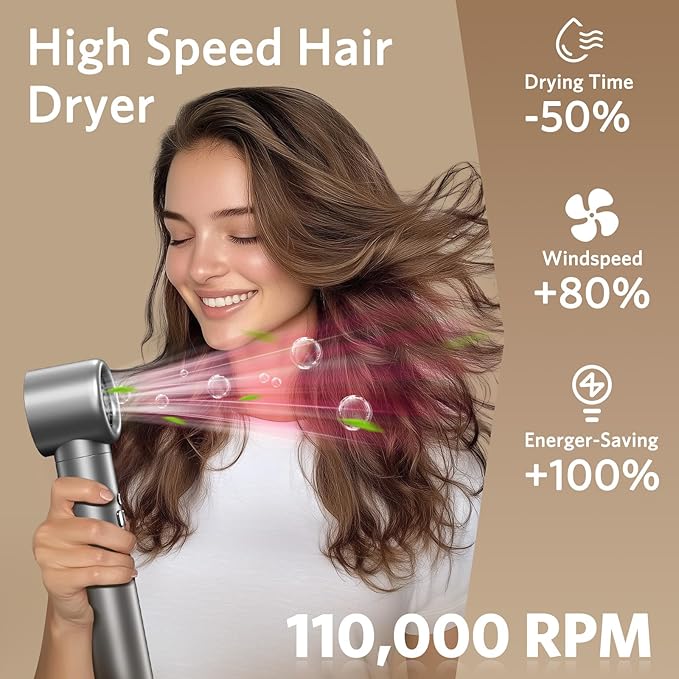 Hair Dryer Brush 6 in 1 Hair Styler, Jolitoi Air Styler with 110,000 RPM High-Speed Negative Ionic Hair Dryer, Auto Wrap Curler, Blow Dryer Brush for Volumize, Straight, Wavy, Curly (Dark Grey)