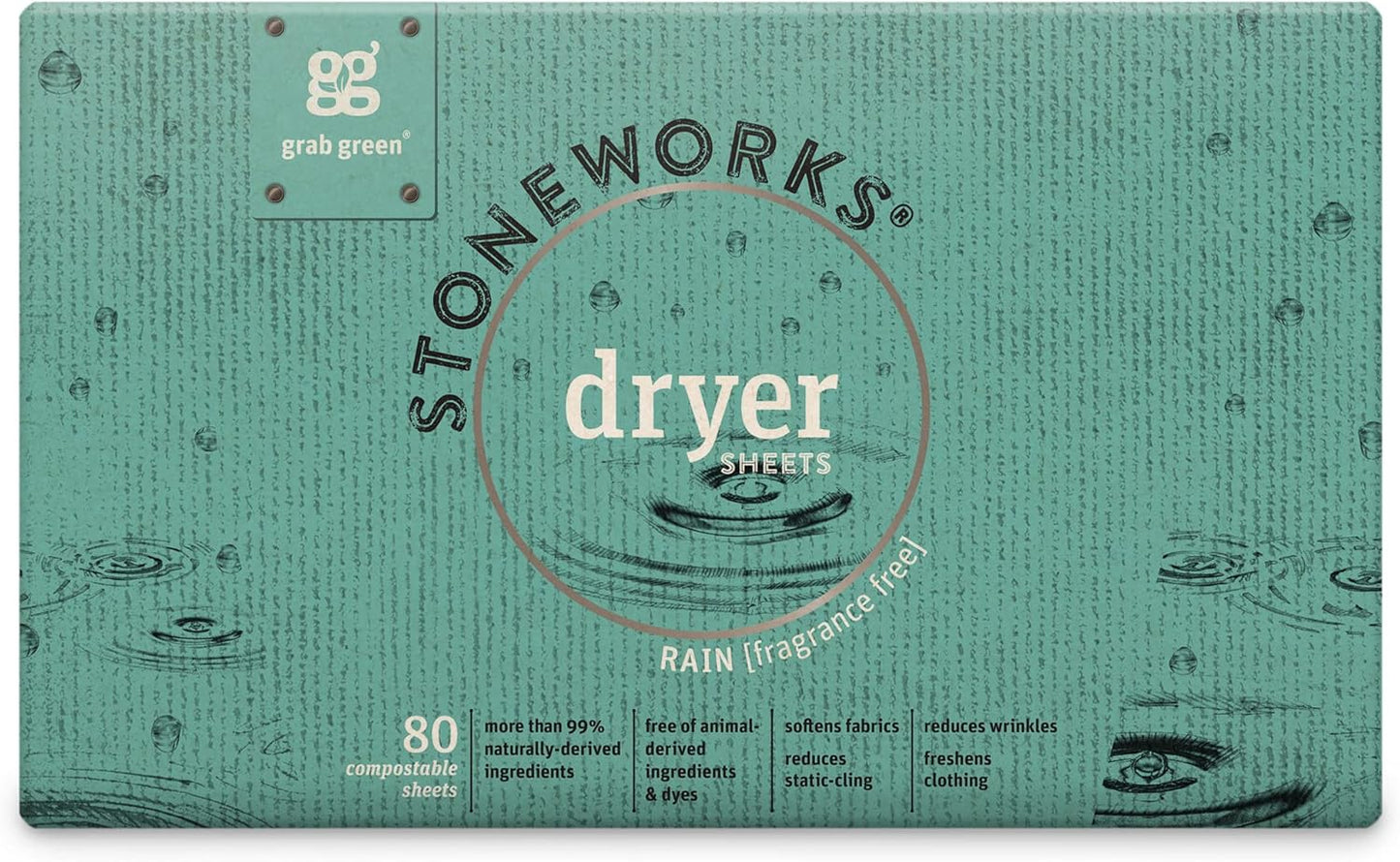 Grab Green Stoneworks Laundry Detergent Pods and Dryer Sheet Bundle, 50 Count Pods and 80 Dryer Sheets, Fragrance Free Rain Scent, Plant and Mineral Based Laundry Care Set