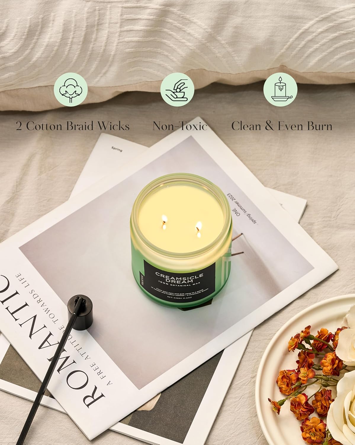 M&SENSE Orange Creamsicle Summer Scented Candle - 11.6oz Clean Non Toxic Natural Soy Wax 70-Hour Slow Burning Candle, 2-Wick Long Lasting Home Fragrance Gifts for Housewarming & Anniversaries