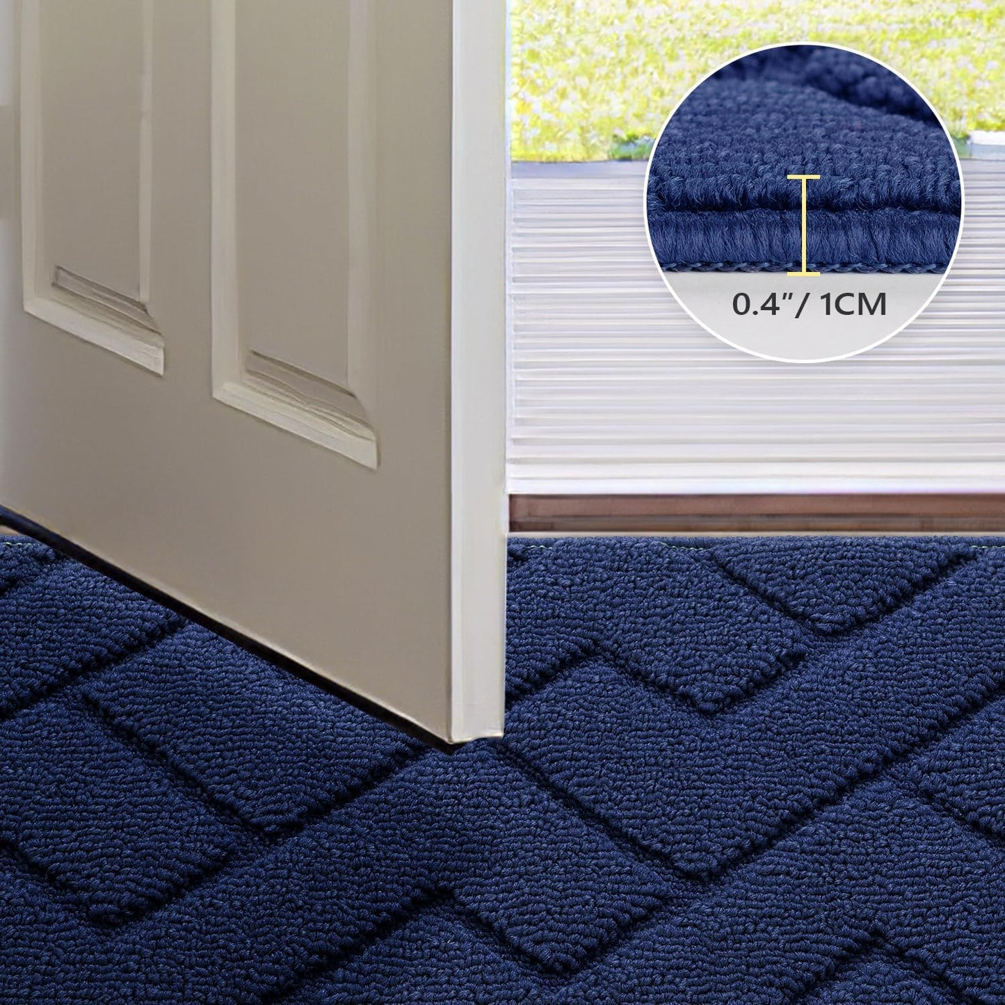 hicorfe Indoor Doormat,Front Back Door Mat Rubber Backing Non Slip Door Mats 20"x48" Absorbent Resist Dirt Entrance Doormat Inside Floor Mats for Entryway Washable Low-Profile(Navy Blue)