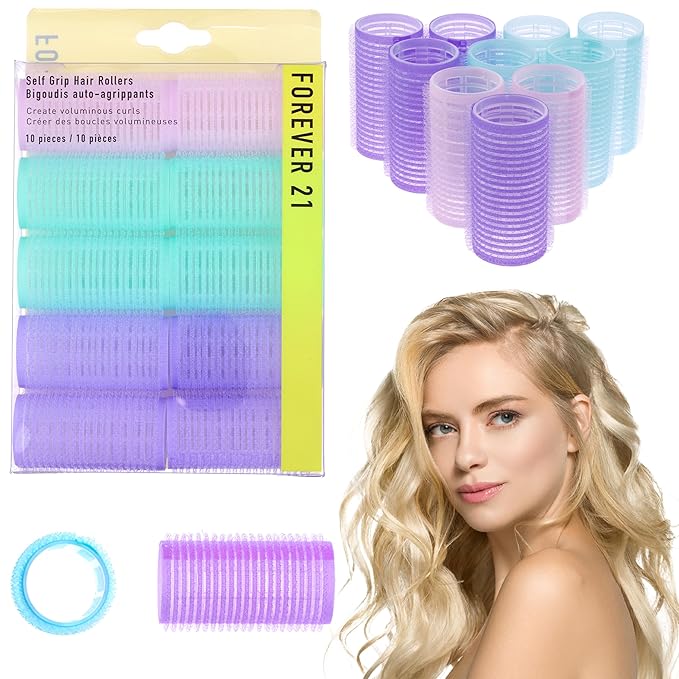 10pc Gentle Grip Hair Roller Set for Salon-Style Voluminous Curls at Home (PURPLE/BLUE)