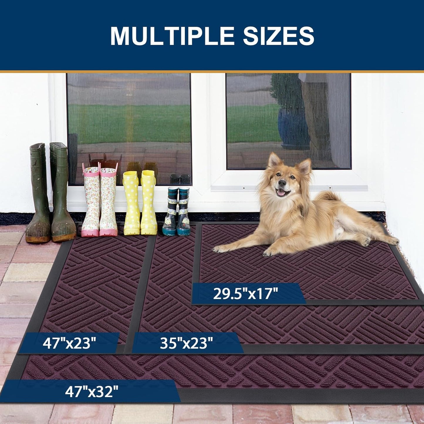 Smiry Front Door Mat Outside Entrance, Heavy Duty Outdoor Indoor Mat, Natural Rubber Doormat, Non Slip, Trap Dirt and Moisture, Easy Clean, Low Profile Patio Porch Entryway Mat, 29.5x17, Violet