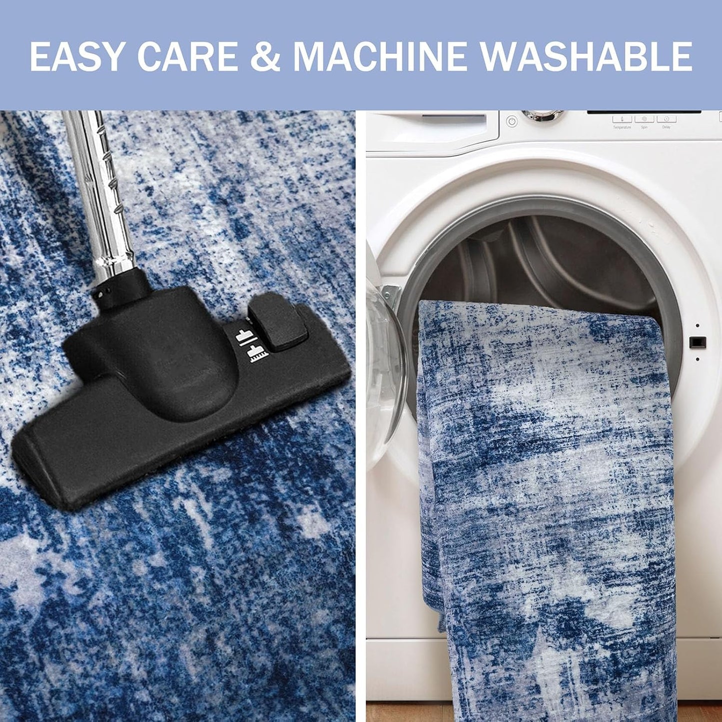 IOHOUZE Abstract Area Rug 4x6 Ft Washable Rugs for Entryway Indoor, Non Slip Small Living Room Rugs Printed Faux Wool Throw Rug, Floor Carpet for Kitchen Nursery Playroom, Navy/Grey