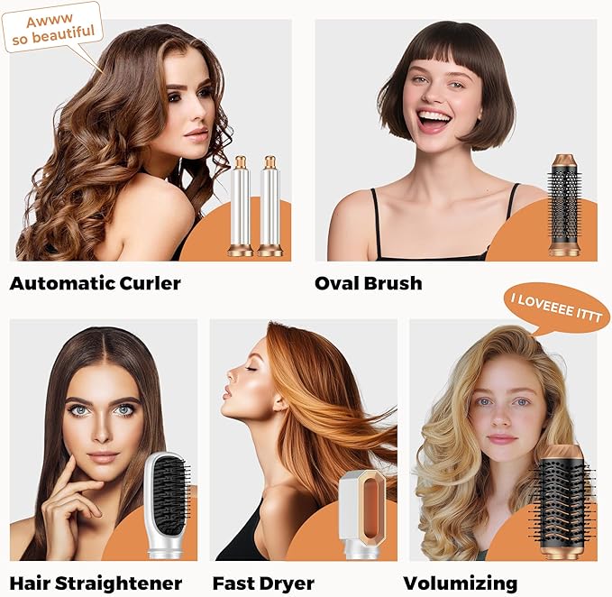 Hair Dryer Brush,6 in 1 Professional Hot Air Styler,Powerful Air Curling Wrap Styler,Negative Ionic Hair Dryer Fast Drying, Multi Hair Stylerfor Curling Volumizing Straightening Styling