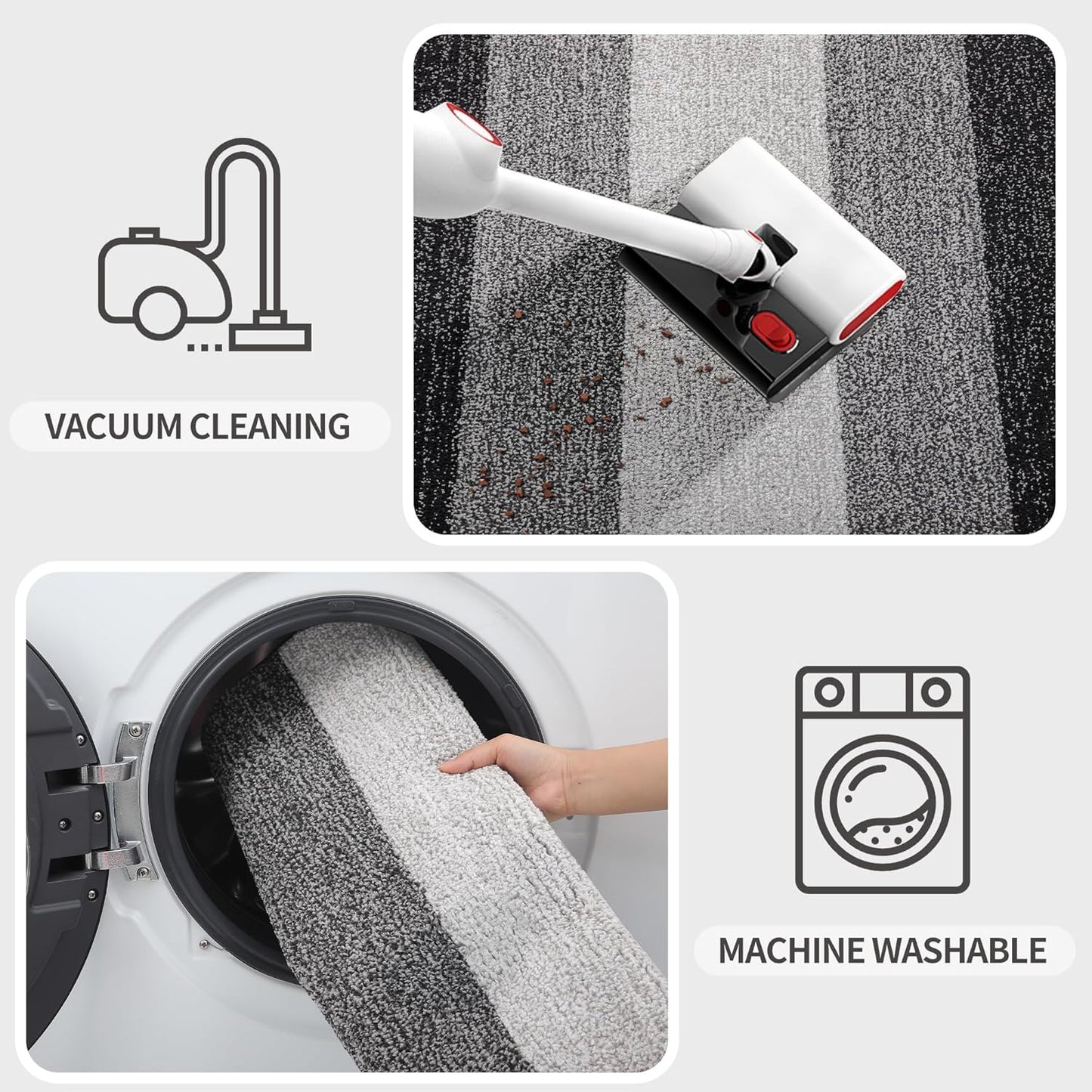 Kitinjoy Indoor Outdoor Door Mat, 47x17 Non-Slip Absorbent Dirt Trapper, Low-Profile Washable Inside Entrance Front Floor Mat, Sturdy Soft Entry Doormats for Entryway, Grey