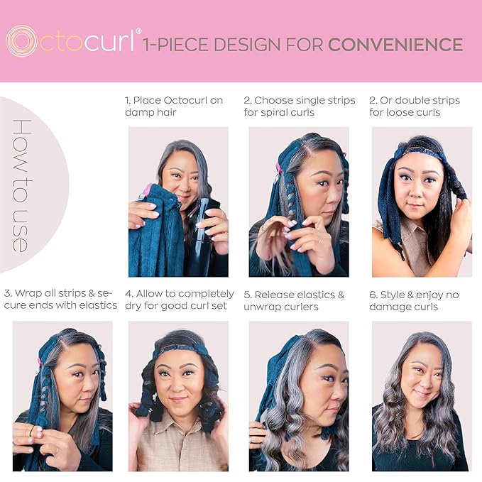 Octocurl Heatless Curls Headband - Hair Curlers to Sleep In - Heatless Curlers for Medium Length Hair (Microfiber - Black)