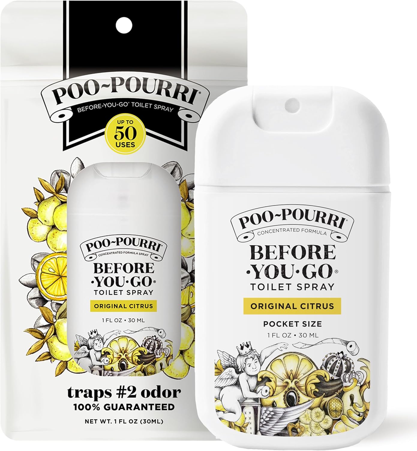 Poo-Pourri Before-You-Go Pocket Toilet Spray, Travel Essentials, Original Citrus, 1 Fl Oz, Up to 50 Uses, On-The-Go Bathroom Odor Deodorizer with Essential Oils, TSA Approved Size, Lemon Bergamot