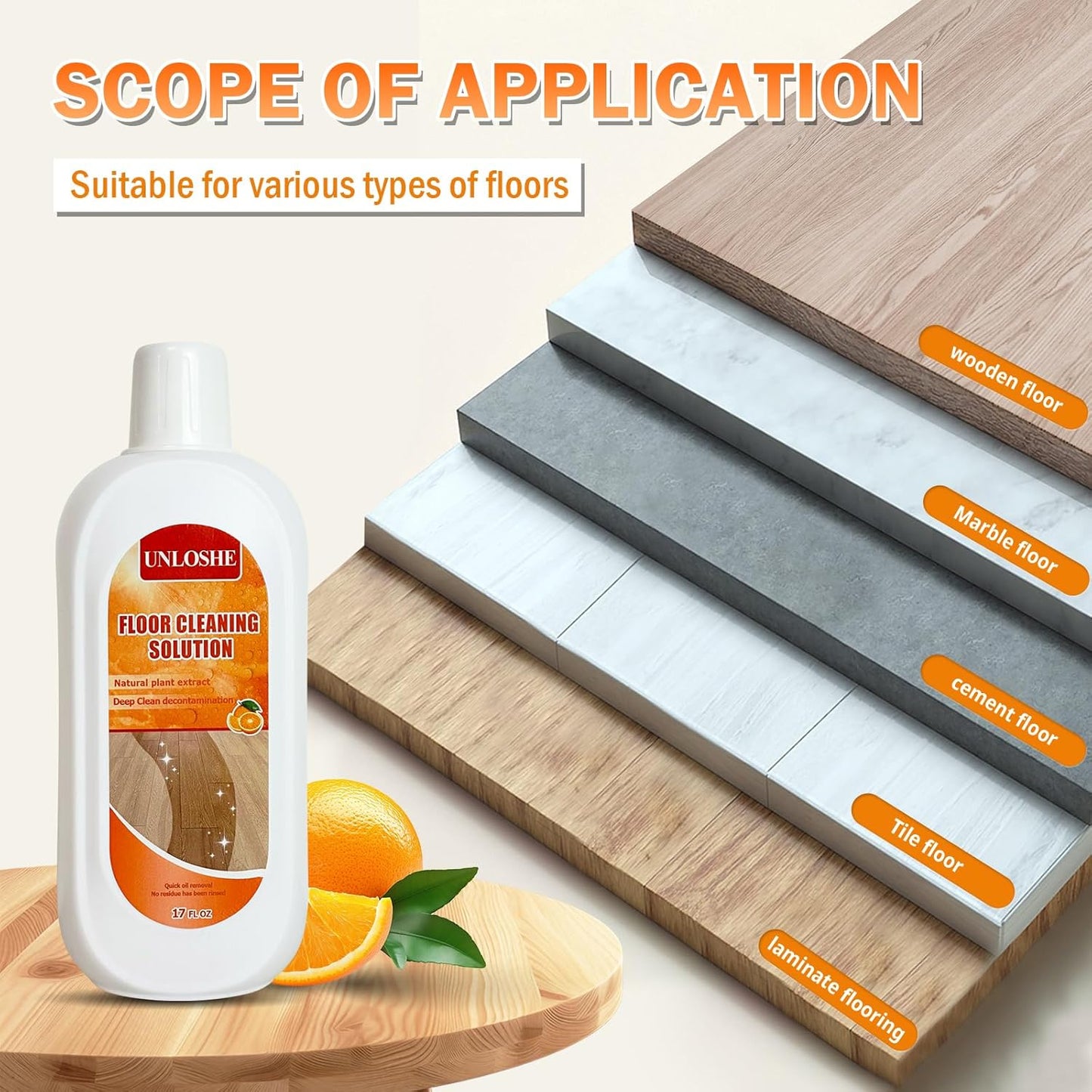 Floor Cleaning Solution for Multiple Hard Floors - 34 fl oz Floor Cleaner, For All Robot Vacuums with Mopping and Cordless Wet/Dry Vacuum Mops, Deep Clean for Tile, Wooden Floor, Laminate (Orange)