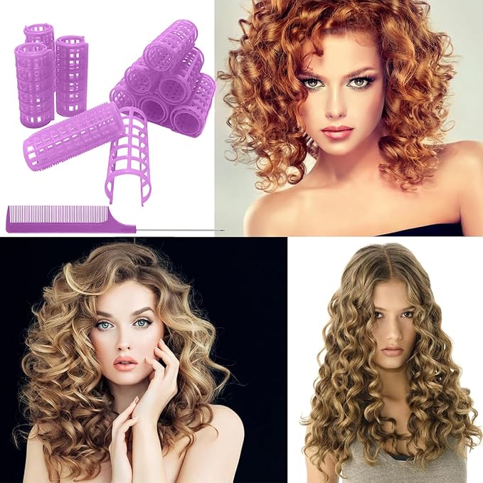 20PCS Plastic Hair Rollers Set 2.5cm/1in Heatless Rollers Hair Curlers Snap on Rollers Self Grip Rollers Hairdressing Curlers Tools for DIY Hairdressing Hair Salon (Purple)