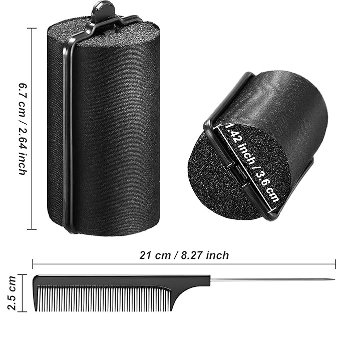 Syhood 18 Pcs Satin Rollers for Black Hair Foam Sponge Rollers Black Satin Wrapped Hair Curlers for Hairdressing Styling(1.42 Inch)