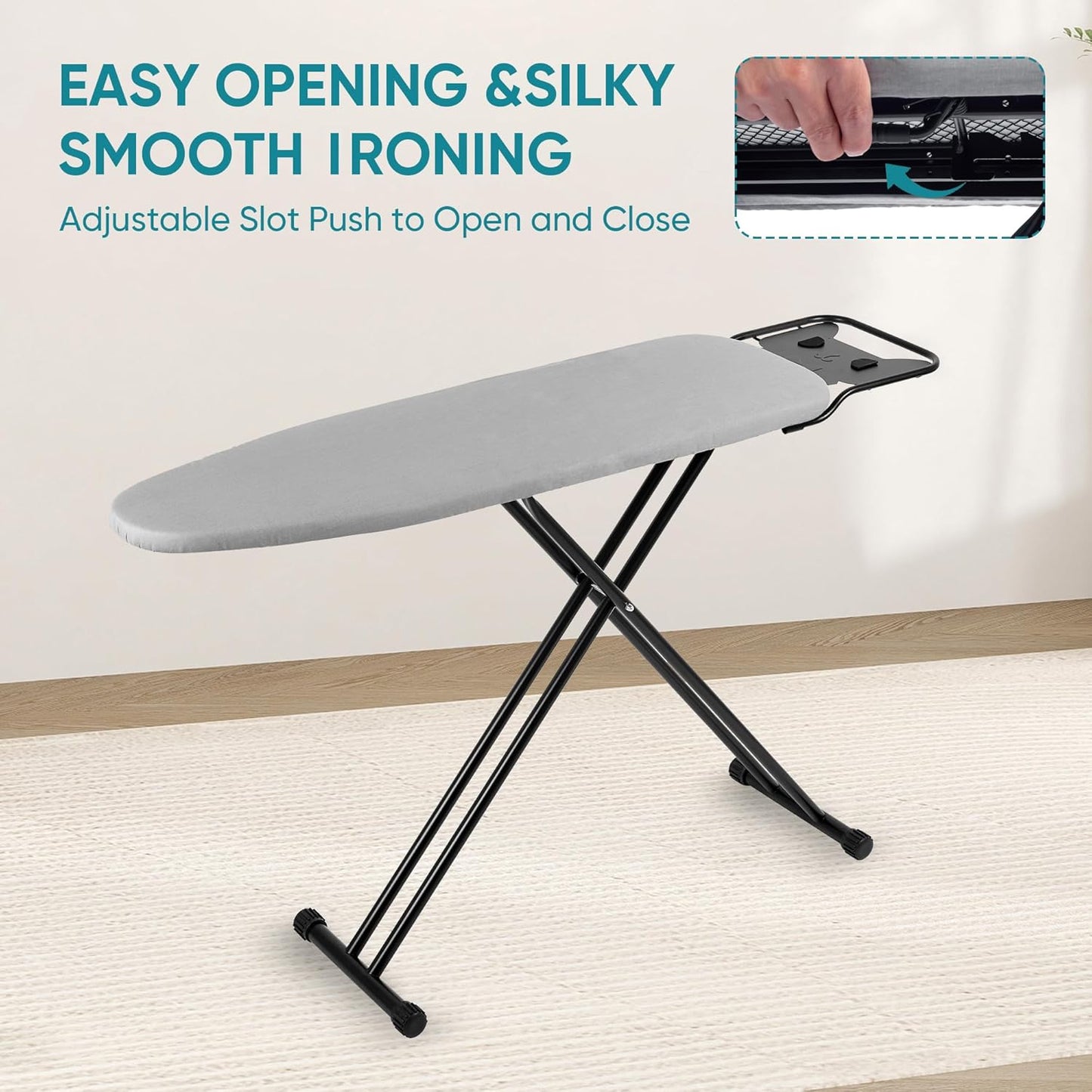 Ironing Board 13" X 43" W/Height Adjustable,Safety Iron Rest,Extra Heavy Cover,Heat & Scorch Resistant Fabric, Anti-Skid Feet,Easy to Fold Gray
