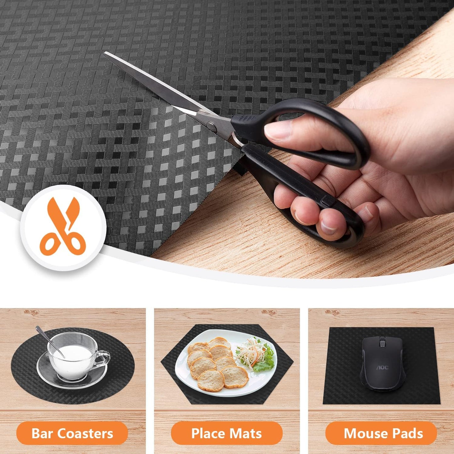 Shelf Liners for Kitchen Cabinets Refrigerator Liners Waterproof & Oil-Proof Kitchen Cupboard Liner Non-Slip Drawer Mats EVA Material Non Adhesive Fridge Liner for Shelves - Black 23.6 x 393.7 Inches