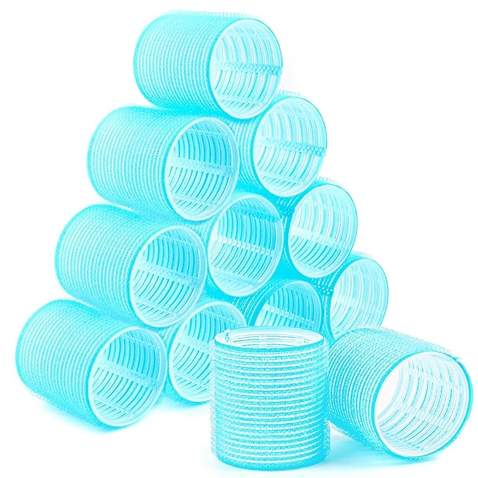 AUEAR, 12 Pack 2.1 Inch Self Grip Hair Rollers Curlers Salon Curler Tool for Medium Bangs Volume DIY Hairstyle Light Blue
