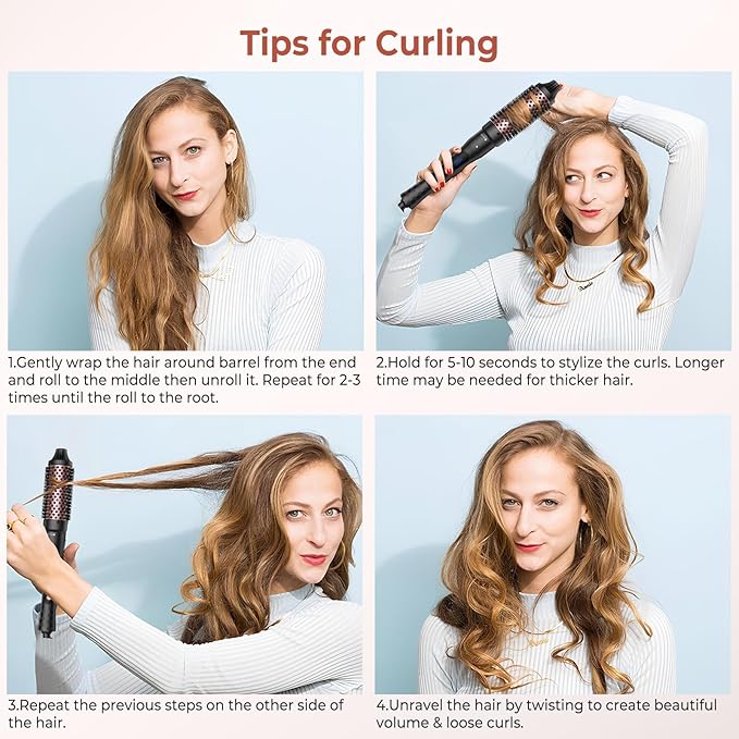 6 in 1 Curling Iron,Curling Wand Set and Thermal Brush Hair Tool