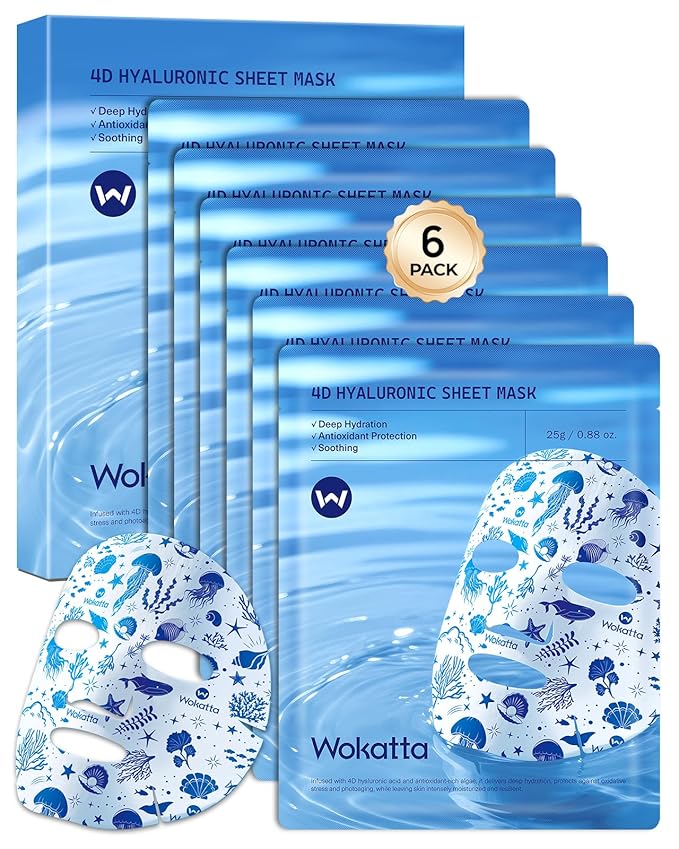Collagen Face Mask, 6 Pack Hydrating Face Masks Sheets Skincare with Hyaluronic Acid, Peptide - Deep Moisturizing, Soothing, Anti-Aging Facial Masks Spa Gifts for Women Skin Care
